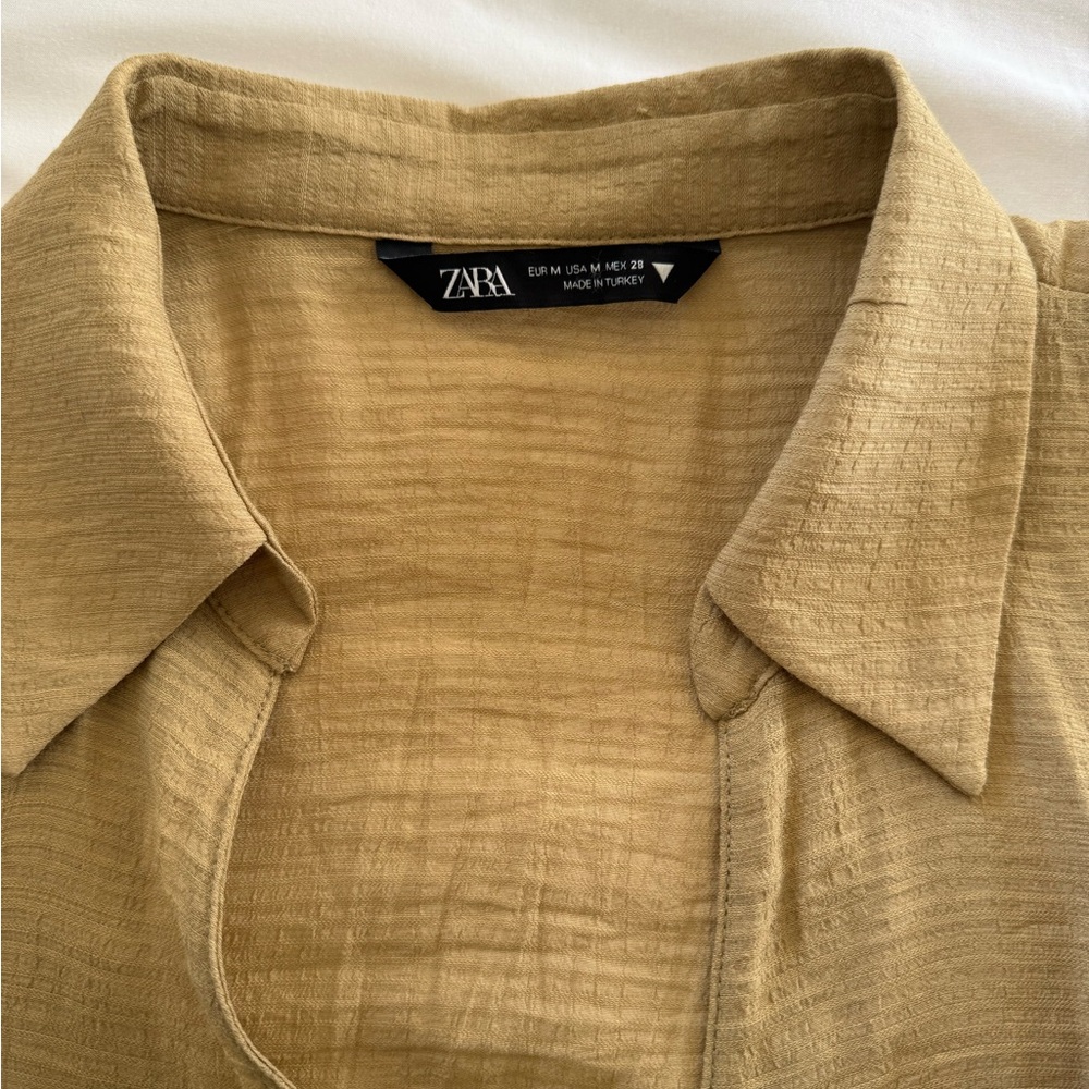 Zara Wrap Blouse Medium Rust Mustard Tie Waist Long Sleeve Collared Top - Picture 2 of 5